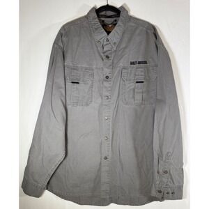 VTG 2002 Harley Davidson Shirt‎ Men XXXL Gray Skull Logo 100% Cotton Button Up